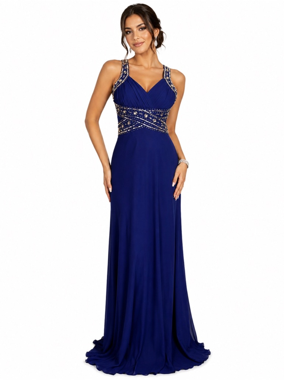 VTG Y2K Halley Logan Royal Blue Crisscross Beaded Halter Dress. Worn Once